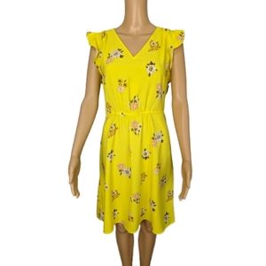 LOFT Outlet Yellow Floral Ruffle Sleeve Dress M